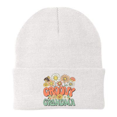 Groovy Grandma Floral Hippie Retro Daisy Flower Mothers Day Knit Cap Winter Beanie