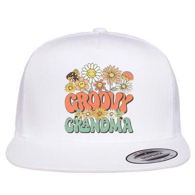 Groovy Grandma Floral Hippie Retro Daisy Flower Mothers Day Flat Bill Trucker Hat