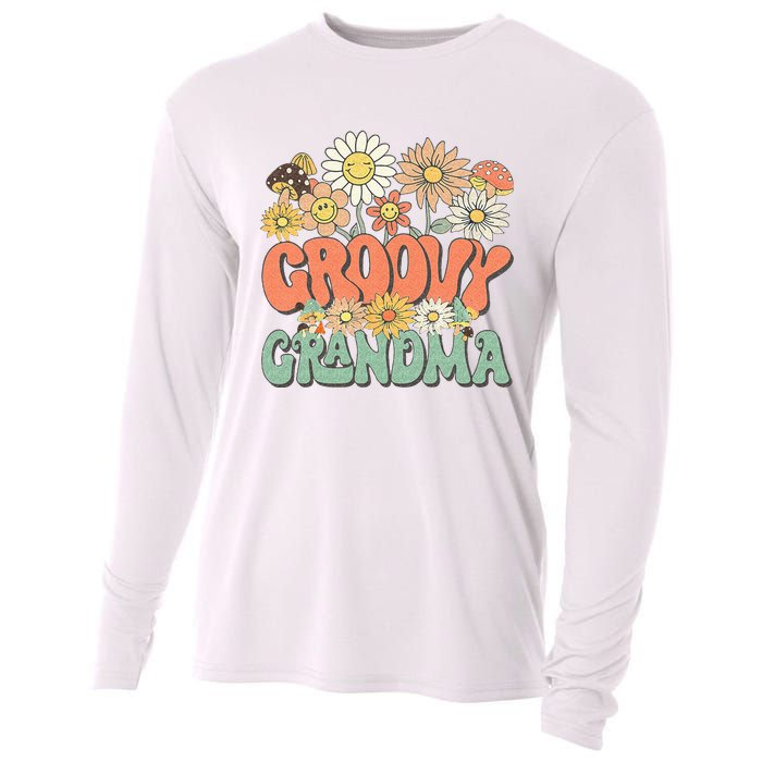 Groovy Grandma Floral Hippie Retro Daisy Flower Mothers Day Cooling Performance Long Sleeve Crew