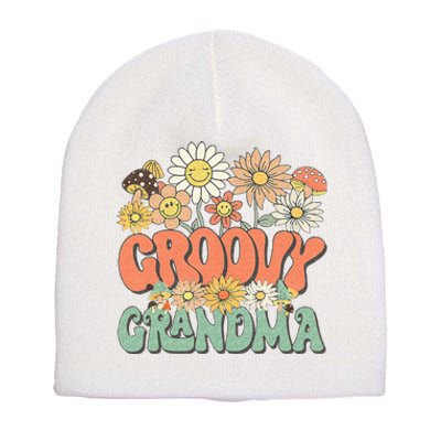 Groovy Grandma Floral Hippie Retro Daisy Flower Mothers Day Short Acrylic Beanie