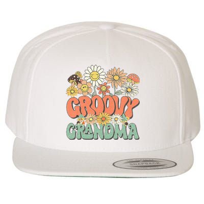 Groovy Grandma Floral Hippie Retro Daisy Flower Mothers Day Wool Snapback Cap