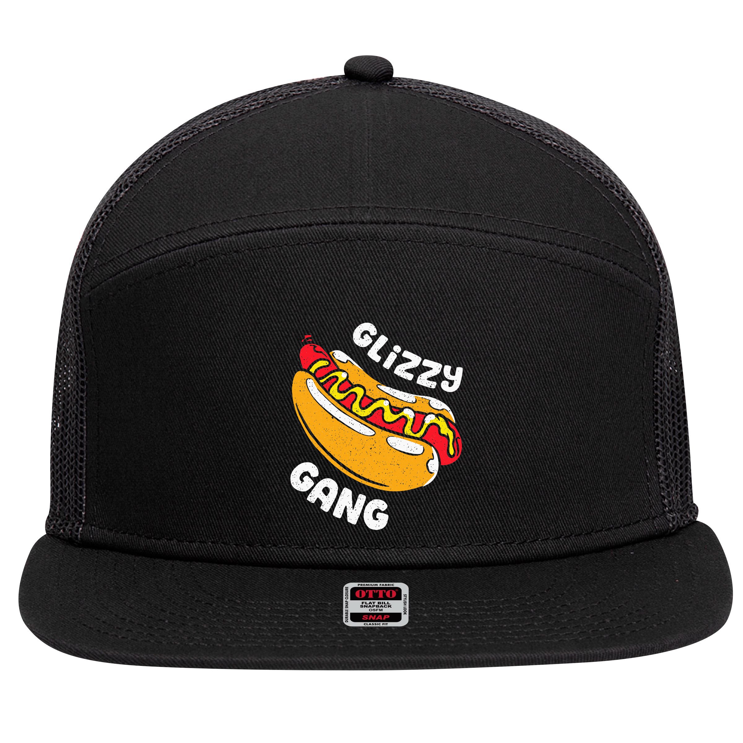 Glizzy Gang Funny Hot Dog 7 Panel Mesh Trucker Snapback Hat