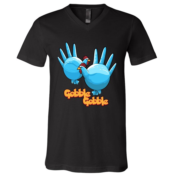 Gobble Gobble Funny Thanksgiving Turkey V-Neck T-Shirt