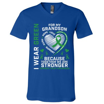 Grandma Grandpa Funny Gift Cp Grandson Cerebral Palsy Awareness Meaningful Gift V-Neck T-Shirt