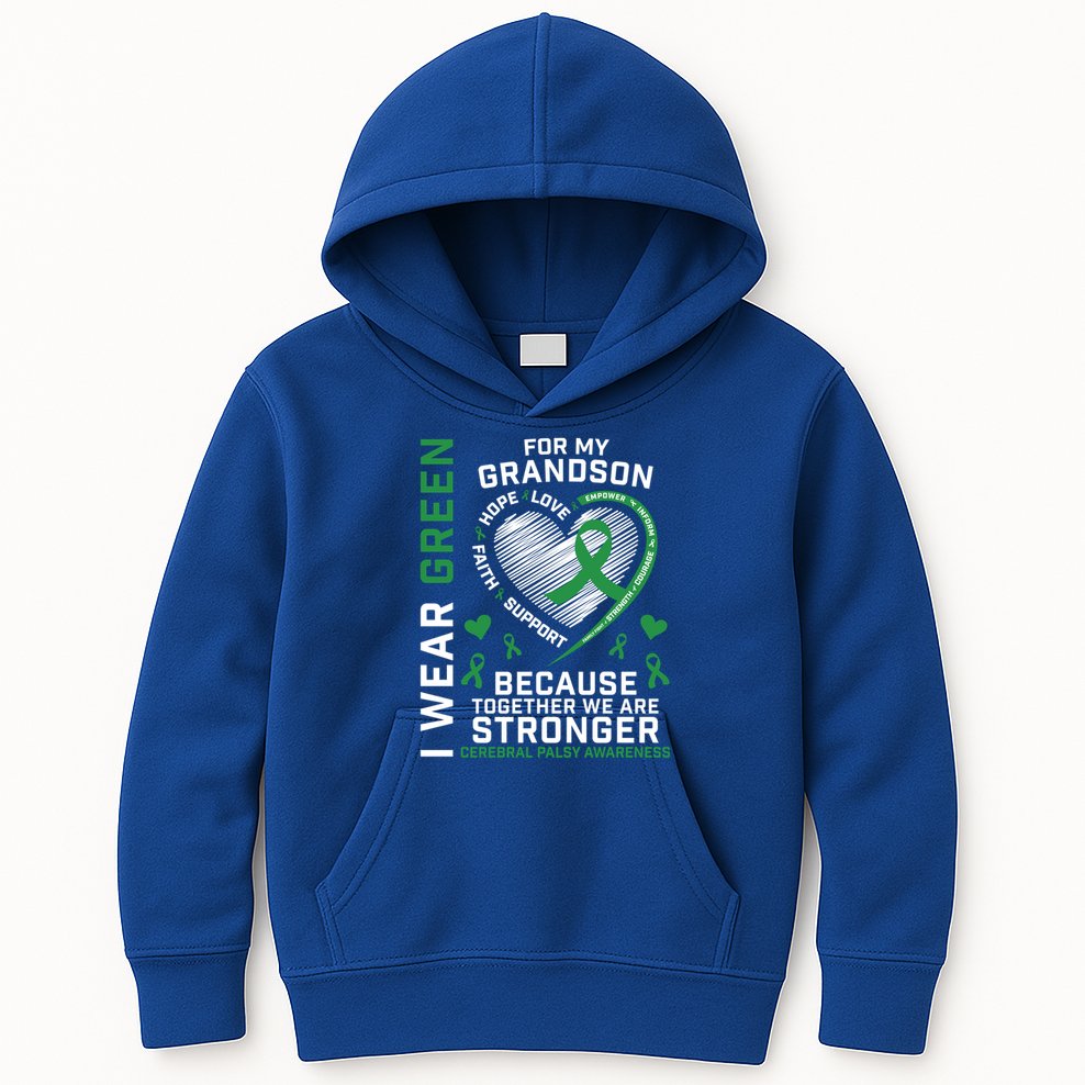 Grandma Grandpa Funny Gift Cp Grandson Cerebral Palsy Awareness Meaningful Gift Kids Hoodie