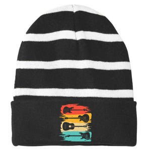 Guitar Gift For Women Music Band Guitarist Stuff Striped Beanie with Solid Band