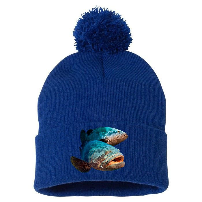Goliath Grouper Fish Pom Pom 12in Knit Beanie