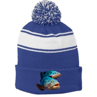 Goliath Grouper Fish Stripe Pom Pom Beanie