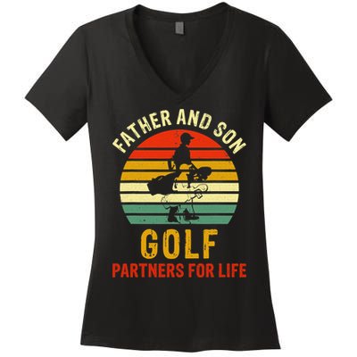 Golf Golfing Father Son Matching Dad Women's V-Neck T-Shirt