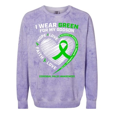 Godmother Godfather Funny Gift I Wear Green Godson Cerebral Palsy Funny Gift Colorblast Crewneck Sweatshirt