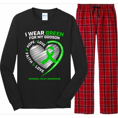 Godmother Godfather Funny Gift I Wear Green Godson Cerebral Palsy Funny Gift Long Sleeve Pajama Set