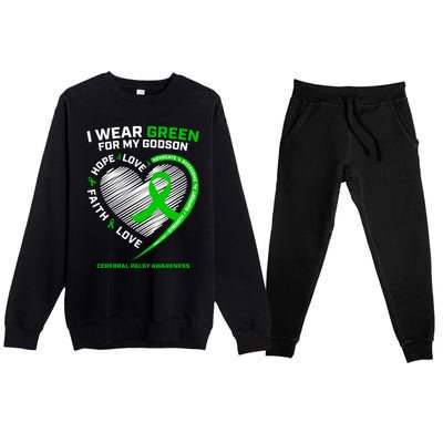 Godmother Godfather Funny Gift I Wear Green Godson Cerebral Palsy Funny Gift Premium Crewneck Sweatsuit Set