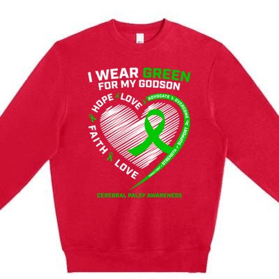 Godmother Godfather Funny Gift I Wear Green Godson Cerebral Palsy Funny Gift Premium Crewneck Sweatshirt