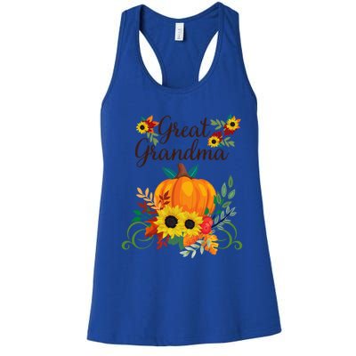 Great Grandma Fall Autumn Pumpkin Sunflowers Thanksgiving Gift Women's Racerback Tank