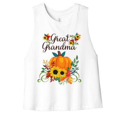 Great Grandma Fall Autumn Pumpkin Sunflowers Thanksgiving Gift Women's Racerback Cropped Tank