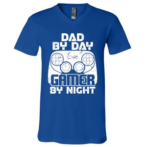 Gaming Games Fathers Day Dad By Day Gamer By Night Gift V-Neck T-Shirt