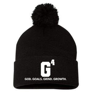 God Goals Grind Growth Pom Pom 12in Knit Beanie