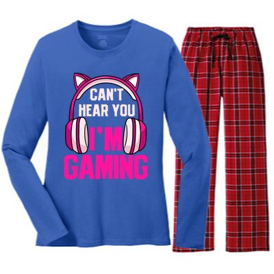 Gamer Girl Gaming I Can't Hear You I'm Gaming Video Games Gift Women's Long Sleeve Flannel Pajama Set 