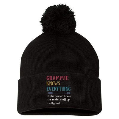 Grammie Grandma Gift Grammie Knows Everything Pom Pom 12in Knit Beanie