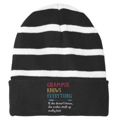 Grammie Grandma Gift Grammie Knows Everything Striped Beanie with Solid Band