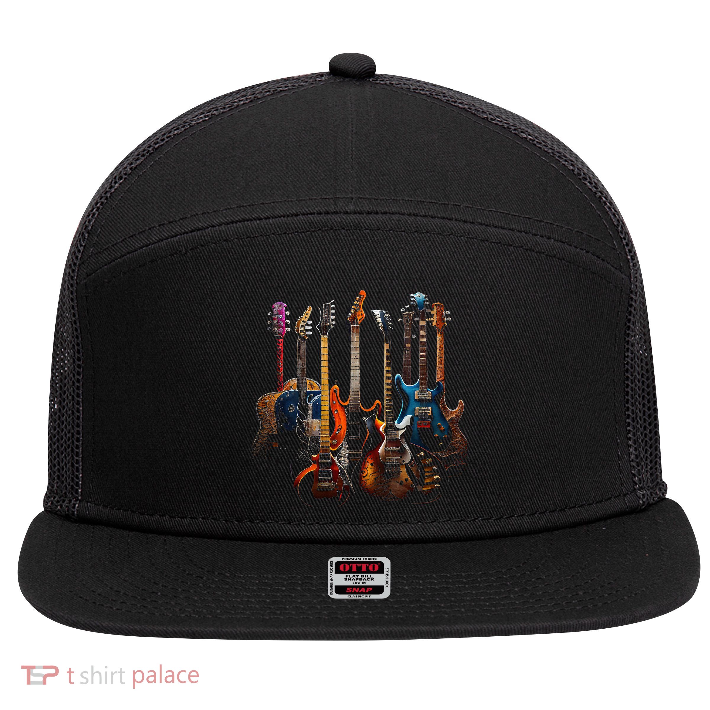 Guitars Guitarists Gift 7 Panel Mesh Trucker Snapback Hat