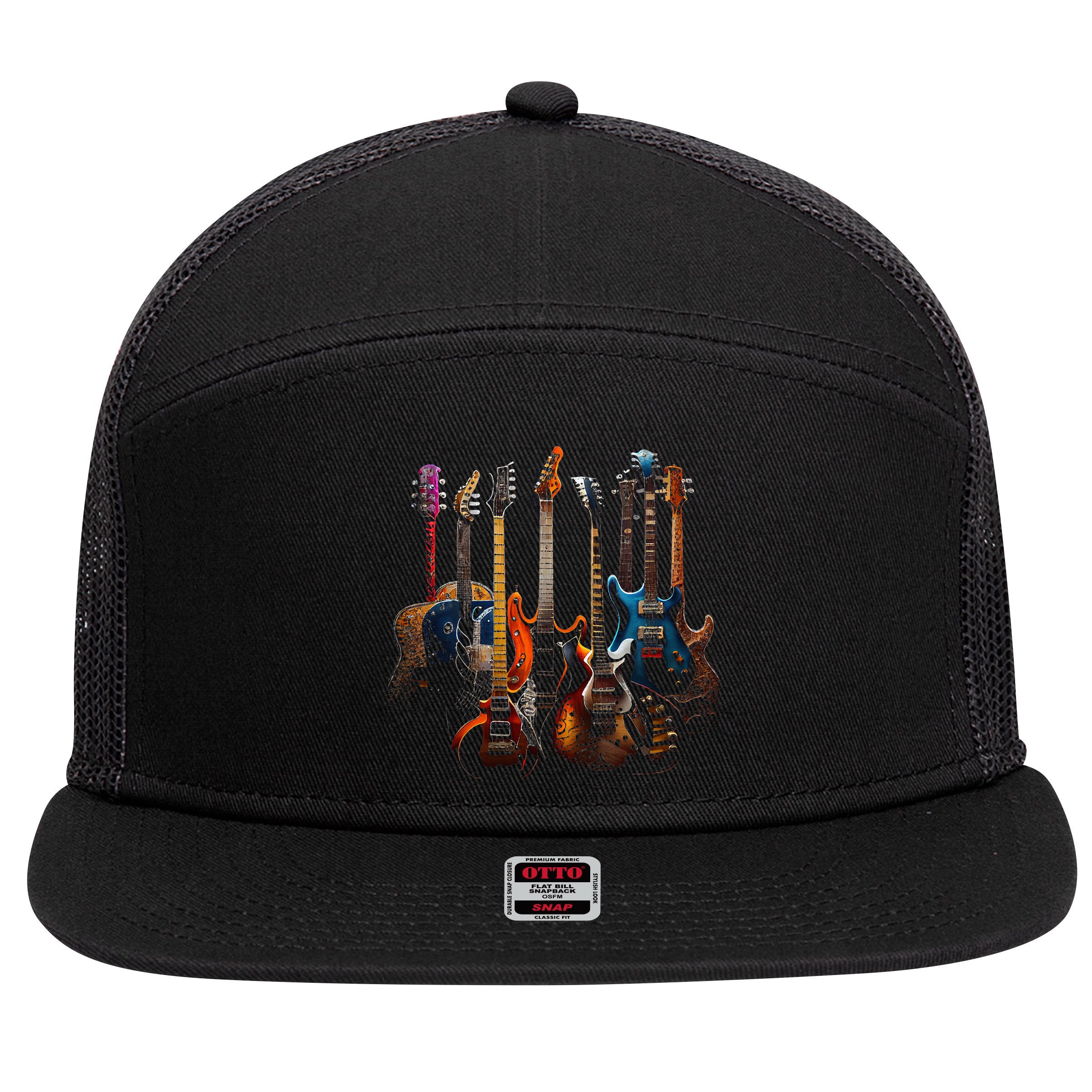 Guitars Guitarists Gift 7 Panel Mesh Trucker Snapback Hat