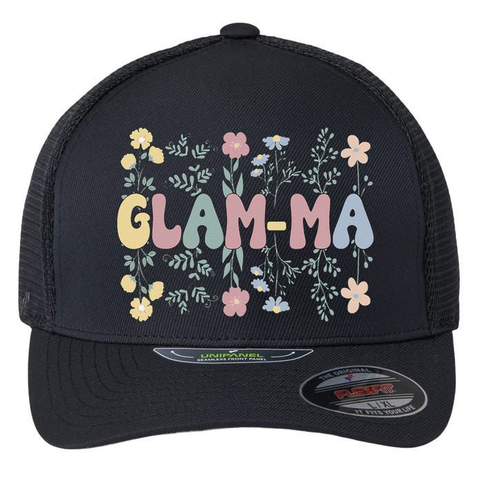 Groovy GlamMa Grandmother Flowers GlamMa Grandma Flexfit Unipanel Trucker Cap