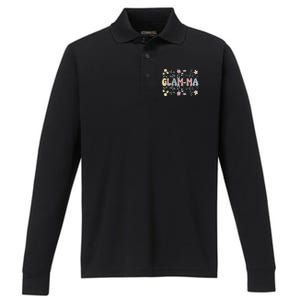 Groovy GlamMa Grandmother Flowers GlamMa Grandma Performance Long Sleeve Polo