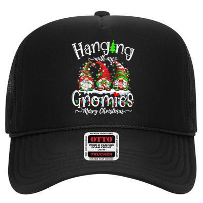 Gnome Garden Gnomes Hanging With My Gnomies Merry Christmas High Crown Mesh Back Trucker Hat