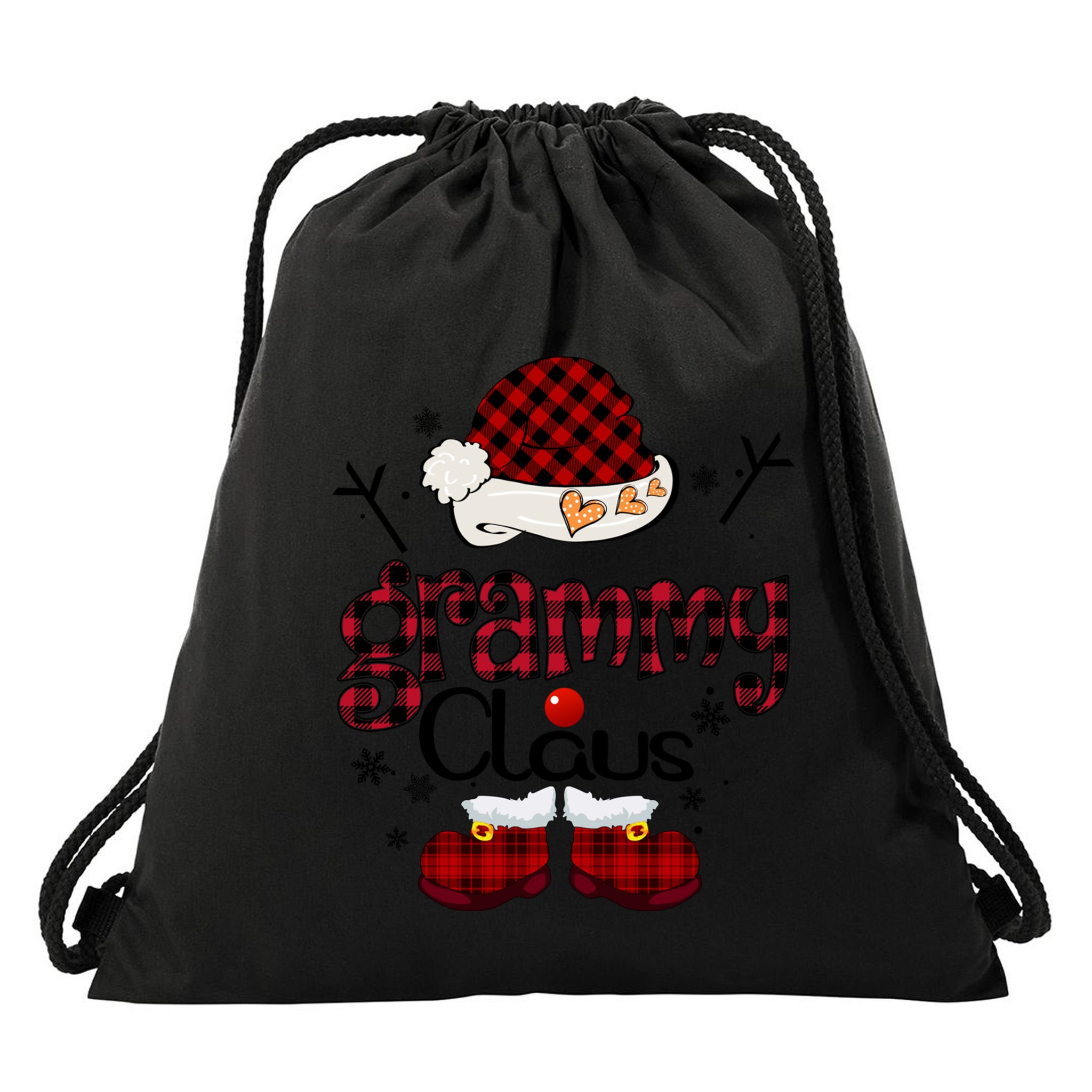 Grandma Gift Grammy Claus Red Plaid Drawstring Bag