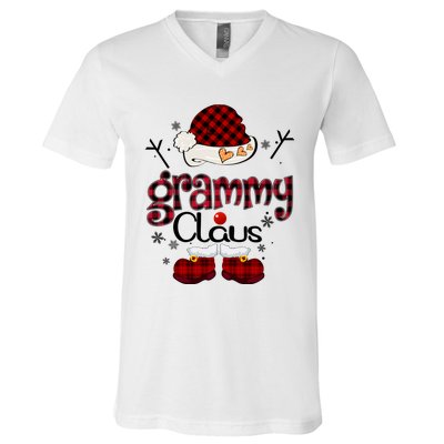 Grandma Gift Grammy Claus Red Plaid V-Neck T-Shirt