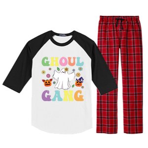 Ghoul Gang Groovy Hey Boo Pumpkin Boo Crew Halloween Retro Funny Gift Raglan Sleeve Pajama Set