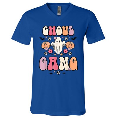 Ghoul Gang Groovy Hey Boo Pumpkin Boo Crew Halloween Costume Great Gift V-Neck T-Shirt