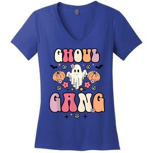 Ghoul Gang Groovy Hey Boo Pumpkin Boo Crew Halloween Costume Great Gift Women's V-Neck T-Shirt