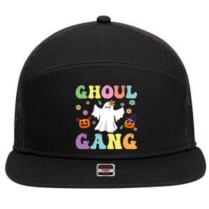 Ghoul Gang Groovy Hey Boo Pumpkin Boo Crew Halloween Retro Funny Gift 7 Panel Mesh Trucker Snapback Hat