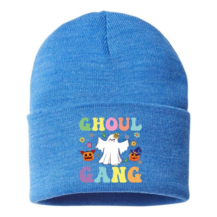 Ghoul Gang Groovy Hey Boo Pumpkin Boo Crew Halloween Retro Funny Gift Sustainable Knit Beanie