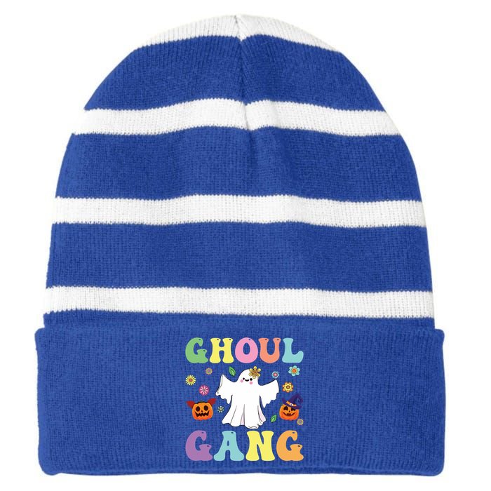 Ghoul Gang Groovy Hey Boo Pumpkin Boo Crew Halloween Retro Funny Gift Striped Beanie with Solid Band