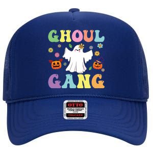 Ghoul Gang Groovy Hey Boo Pumpkin Boo Crew Halloween Retro Funny Gift High Crown Mesh Back Trucker Hat