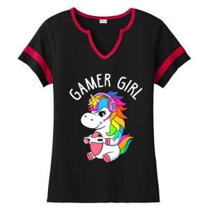 Gamer Girl Gaming Unicorn Cute Video Game Gift Wo Girl Ladies Halftime Notch Neck Tee