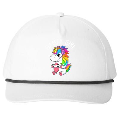 Gamer Girl Gaming Unicorn Cute Video Game Gift Wo Girl Snapback Five-Panel Rope Hat