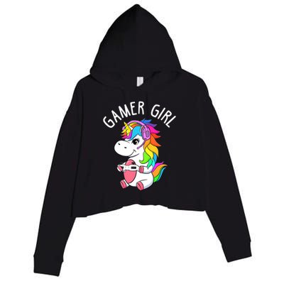 Gamer Girl Gaming Unicorn Cute Video Game Gift Wo Girl Crop Fleece Hoodie