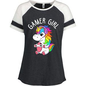 Gamer Girl Gaming Unicorn Cute Video Game Gift Wo Girl Enza Ladies Jersey Colorblock Tee