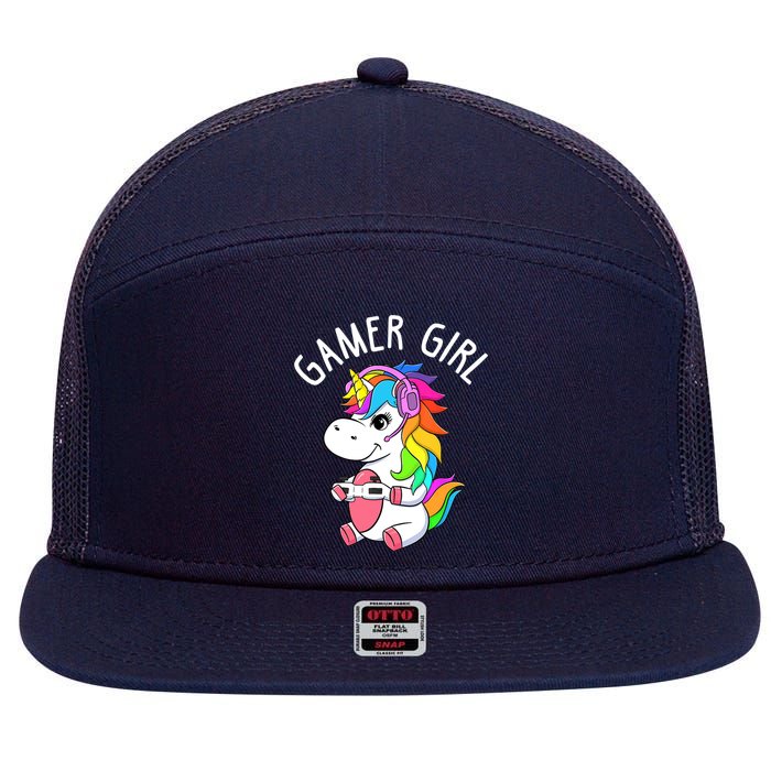 Gamer Girl Gaming Unicorn Cute Video Game Gift Wo Girl 7 Panel Mesh Trucker Snapback Hat