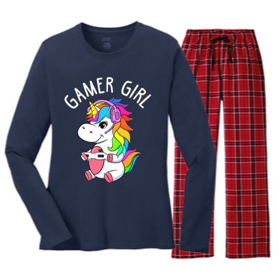 Gamer Girl Gaming Unicorn Cute Video Game Gift Wo Girl Women's Long Sleeve Flannel Pajama Set 