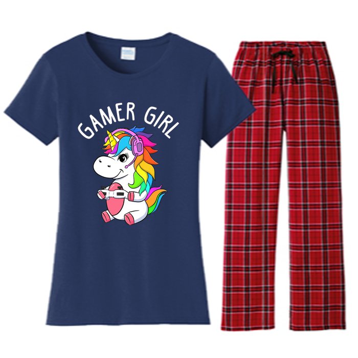 Gamer Girl Gaming Unicorn Cute Video Game Gift Wo Girl Women's Flannel Pajama Set