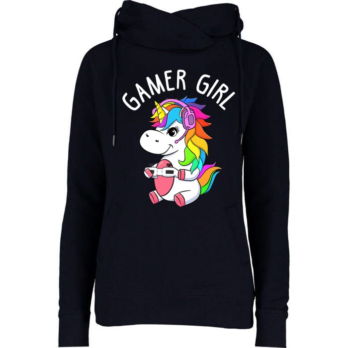 Gamer Girl Gaming Unicorn Cute Video Game Gift Wo Girl Womens Funnel Neck Pullover Hood