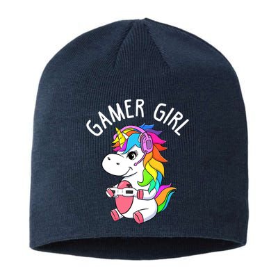 Gamer Girl Gaming Unicorn Cute Video Game Gift Wo Girl Sustainable Beanie