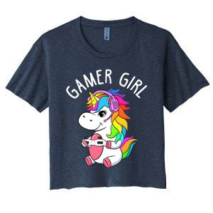 Gamer Girl Gaming Unicorn Cute Video Game Gift Wo Girl Women's Crop Top Tee