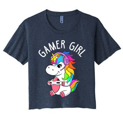 Gamer Girl Gaming Unicorn Cute Video Game Gift Wo Girl Women's Crop Top Tee