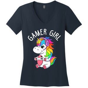 Gamer Girl Gaming Unicorn Cute Video Game Gift Wo Girl Women's V-Neck T-Shirt